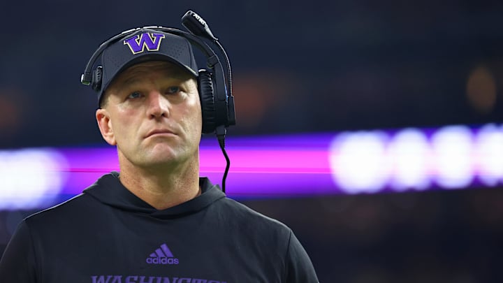 Jan 8, 2024; Houston, TX, USA; Washington Huskies head coach Kalen DeBoer walks on the sideline.
