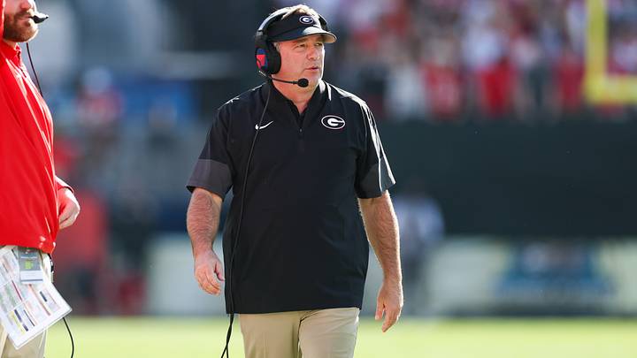 Nov 1, 2025; Jacksonville, Florida, USA; Georgia Bulldogs head coach Kirby Smart looks on during the first quarter against the Florida Gators at EverBank Stadium. Mandatory Credit: Matt Pendleton-Imagn Images Nov 1, 2025; Jacksonville, Florida, USA; Georgia Bulldogs head coach Kirby Smart looks on during the first quarter against the Florida Gators at EverBank Stadium. Mandatory Credit: Matt Pendleton-Imagn Images