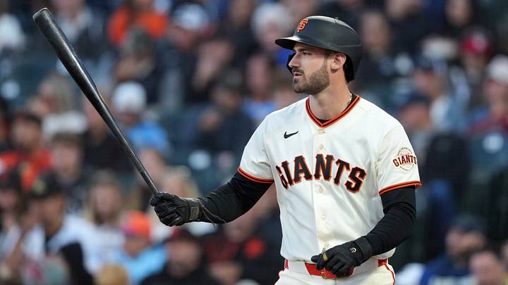 Jul 27, 2026; San Francisco, California, USA; San Francisco Giants designated hitter Bryce Eldridge (8) bats against the Milwaukee Brewers during the fifth inning at Oracle Park. Mandatory Credit: Darren Yamashita-Imagn Images