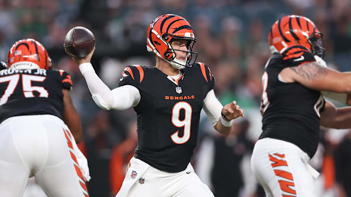 Aug 7, 2025; Philadelphia, Pennsylvania, USA; Cincinnati Bengals quarterback Joe Burrow (9) plays against the Philadelphia Eagles at Lincoln Financial Field. Mandatory Credit: Bill Streicher-Imagn Images Aug 7, 2025; Philadelphia, Pennsylvania, USA; Cincinnati Bengals quarterback Joe Burrow (9) plays against the Philadelphia Eagles at Lincoln Financial Field. Mandatory Credit: Bill Streicher-Imagn Images