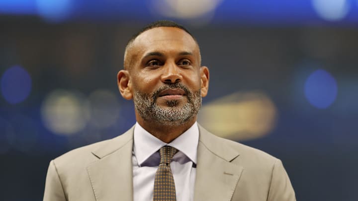 Jun 14, 2024; Dallas, Texas, USA; NBA former player Grant Hill looks on before game four of the 2024 NBA Finals between the Boston Celtics and the Dallas Mavericks at American Airlines Center. Mandatory Credit: Peter Casey-Imagn Images