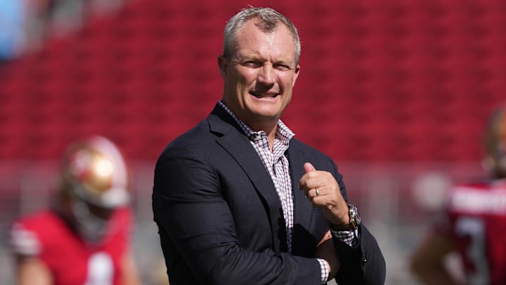 Oct 6, 2024; Santa Clara, California, USA; San Francisco 49ers general manager John Lynch before the game against the Arizona Cardinals at Levi's Stadium.