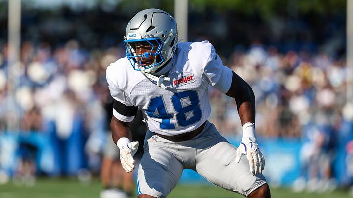 Aug 3, 2026; Allen Park, MI, USA; Detroit Lions linebacker Erick Hunter (48) takes part in a linebacker drill during Detroit Lions training camp. Mandatory Credit: Paul Barnick-Imagn Images Aug 3, 2026; Allen Park, MI, USA; Detroit Lions linebacker Erick Hunter (48) takes part in a linebacker drill during Detroit Lions training camp. Mandatory Credit: Paul Barnick-Imagn Images