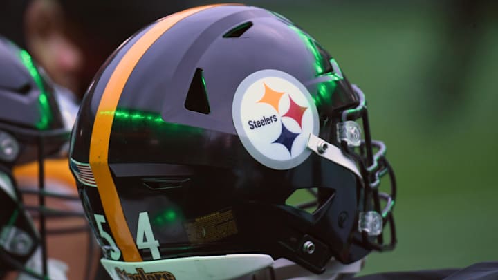 Dec 15, 2024; Philadelphia, Pennsylvania, USA; Pittsburgh Steelers helmet on the sidelines against the Philadelphia Eagles at Lincoln Financial Field. Mandatory Credit: Eric Hartline-Imagn Images