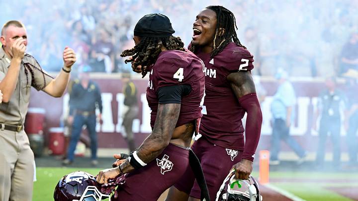 Sep 27, 2025; College Station, Texas, USA; Texas A&M Aggies cornerback Will Lee III (4) and cornerback Dezz Ricks (2) react after the game against the Auburn Tigers at Kyle Field. Mandatory Credit: Maria Lysaker-Imagn Images Sep 27, 2025; College Station, Texas, USA; Texas A&M Aggies cornerback Will Lee III (4) and cornerback Dezz Ricks (2) react after the game against the Auburn Tigers at Kyle Field. Mandatory Credit: Maria Lysaker-Imagn Images