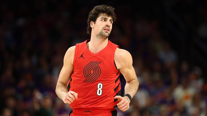 Apr 14, 2026; Phoenix, Arizona, USA; Portland Trail Blazers forward Deni Avdija (8) against the Phoenix Suns during the play-in rounds of the 2026 NBA Playoffs at Mortgage Matchup Center. Mandatory Credit: Mark J. Rebilas-Imagn Images