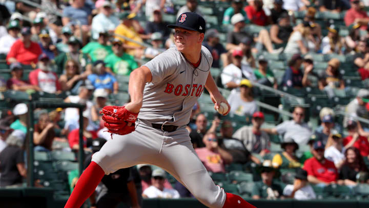 Sep 10, 2025; West Sacramento, California, USA; Boston Red Sox pitcher Kyle Harrison (38) throws a pitch against the Athletics during the sixth inning at Sutter Health Park. Mandatory Credit: Dennis Lee-Imagn Images Sep 10, 2025; West Sacramento, California, USA; Boston Red Sox pitcher Kyle Harrison (38) throws a pitch against the Athletics during the sixth inning at Sutter Health Park. Mandatory Credit: Dennis Lee-Imagn Images