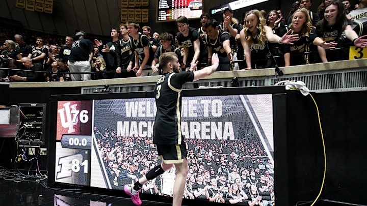 Purdue Boilermakers guard Braden Smith (3) celebrates with the fans