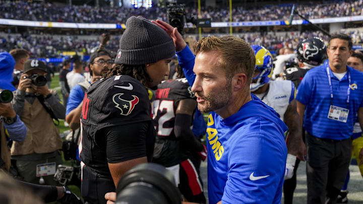 Sep 7, 2025; Inglewood, California, USA; Los Angeles Rams coach Sean McVay after winning the game against Houston Texans at SoFi Stadium. Mandatory Credit: Kirby Lee-Imagn Images Sep 7, 2025; Inglewood, California, USA; Los Angeles Rams coach Sean McVay after winning the game against Houston Texans at SoFi Stadium. Mandatory Credit: Kirby Lee-Imagn Images