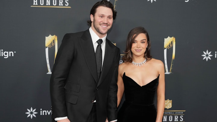 Feb 6, 2025; New Orleans, LA, USA; Josh Allen and Hailee Steinfeld on the red carpet before Super Bowl LIX NFL Honors at Saenger Theatre.