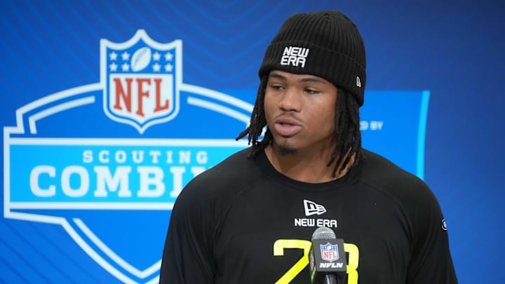Feb 26, 2025; Indianapolis, IN, USA; Mississippi defensive lineman Walter Nolen (DL23) during the 2025 NFL Scouting Combine at the Indiana Convention Center. Mandatory Credit: Kirby Lee-Imagn Images