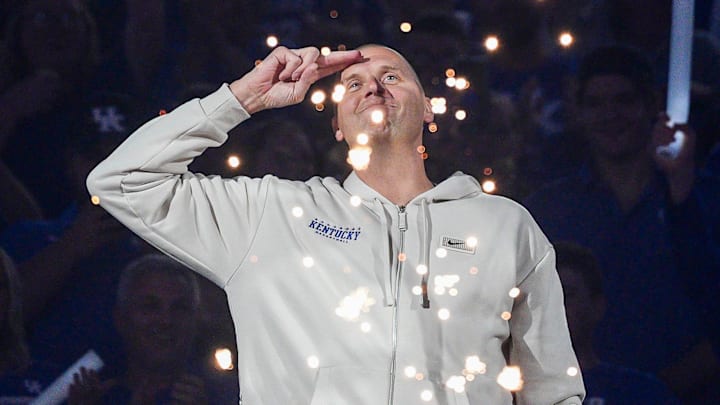 Kentucky Wildcats head coach Mark Pope being introduced at the 2025 Big Blue Madness at Rupp Arena in Lexington, Kentucky Saturday, Oct. 11, 2025. Kentucky Wildcats head coach Mark Pope being introduced at the 2025 Big Blue Madness at Rupp Arena in Lexington, Kentucky Saturday, Oct. 11, 2025.