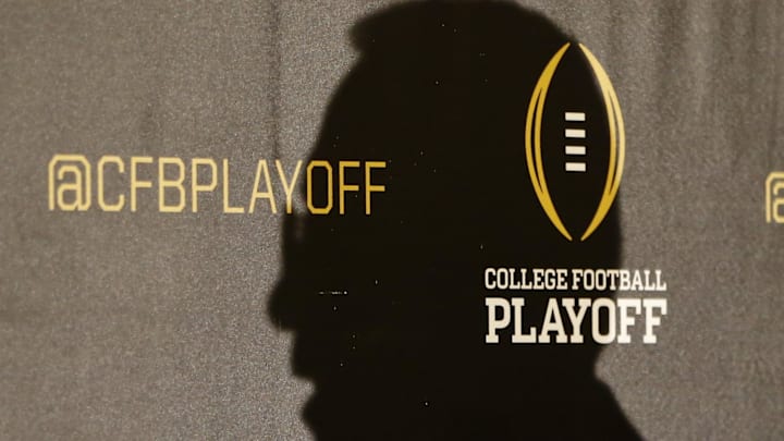 Oct 28, 2014; Grapevine, TX, USA; Selection committee chair Jeff Long speaks to the media after unveiling the top 25 teams in the initial college football playoff rankings at the Gaylord Texan Hotel. Mandatory Credit: Kevin Jairaj-Imagn Images Oct 28, 2014; Grapevine, TX, USA; Selection committee chair Jeff Long speaks to the media after unveiling the top 25 teams in the initial college football playoff rankings at the Gaylord Texan Hotel. Mandatory Credit: Kevin Jairaj-Imagn Images