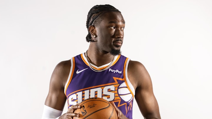 Sep 24, 2025; Phoenix, AZ, USA; Phoenix Suns center Mark Williams (15) poses for portrait during Media Day at PHX Arena. Mandatory Credit: Mark J. Rebilas-Imagn Images