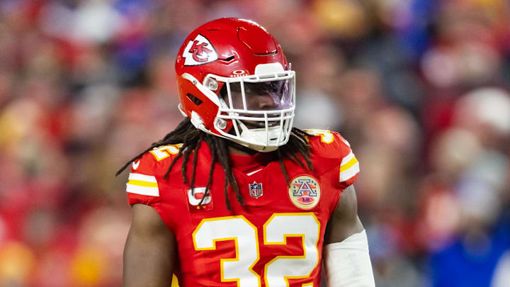 Jan 26, 2025; Kansas City, MO, USA; Kansas City Chiefs linebacker Nick Bolton (32) against the Buffalo Bills in the AFC Championship game at GEHA Field at Arrowhead Stadium. Mandatory Credit: Mark J. Rebilas-Imagn Images Jan 26, 2025; Kansas City, MO, USA; Kansas City Chiefs linebacker Nick Bolton (32) against the Buffalo Bills in the AFC Championship game at GEHA Field at Arrowhead Stadium. Mandatory Credit: Mark J. Rebilas-Imagn Images