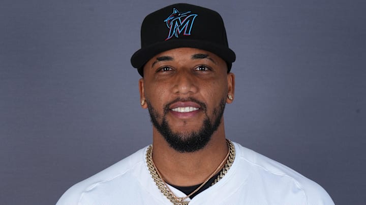 Feb 19, 2025; Jupiter, FL, USA;  Miami Marlins pitcher Robinson Pina (81). Mandatory Credit: Jim Rassol-Imagn Images