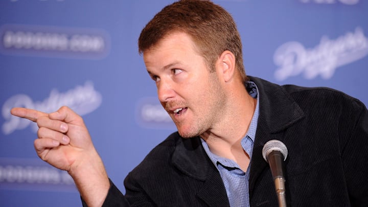 Jan 22, 2009; Los Angeles, CA, USA; Los Angeles Dodgers second baseman Jeff Kent at press conference to announce his retirement at Dodger Stadium. 