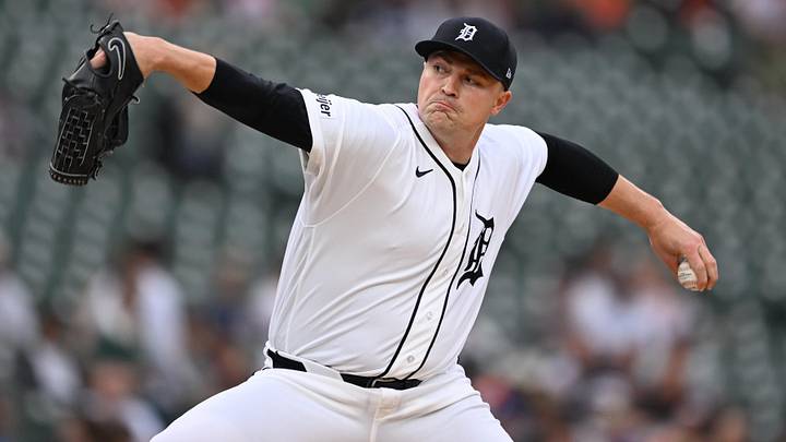 Jun 24, 2026; Detroit, Michigan, USA; Detroit Tigers starting pitcher Tarik Skubal (29) throws a pitch against the New York Yankees in the first inning at Comerica Park. Mandatory Credit: Lon Horwedel-Imagn Images