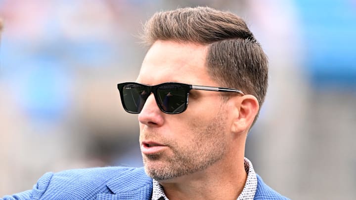 Sep 29, 2024; Charlotte, North Carolina, USA;  Carolina Panthers general manager Dan Morgan before the game at Bank of America Stadium. Mandatory Credit: Bob Donnan-Imagn Images