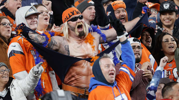 Nov 6, 2025; Denver, Colorado, USA; Denver Broncos fans react during the second half at Empower Field at Mile High. 