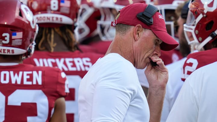 Oklahoma coach Brent Venables during a college football game between the University of Oklahoma Sooners (OU) and the Tulane Green Wave at Gaylord Family - Oklahoma Memorial Stadium in Norman, Okla., Saturday, Sept. 14, 2024.