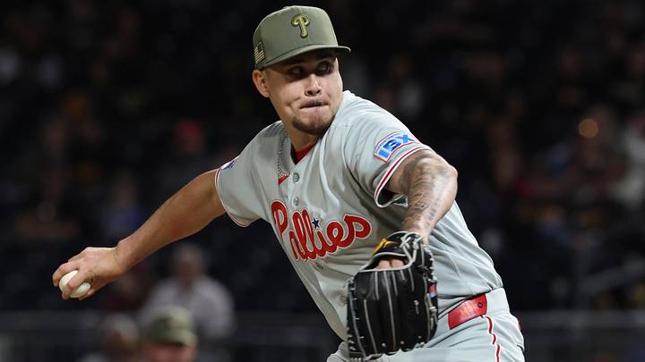 Philadelphia Phillies relief pitcher Orion Kerkering (50) pitches against the Pittsburgh Pirates.