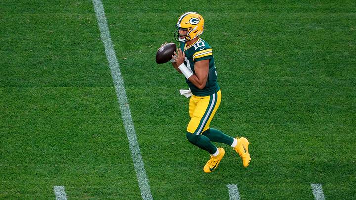 Aug 21, 2026; Denver, Colorado, USA; Green Bay Packers quarterback Jordan Love (10) looks to pass in the first quarter against the Denver Broncos at Empower Field at Mile High. Mandatory Credit: Isaiah J. Downing-Imagn Images