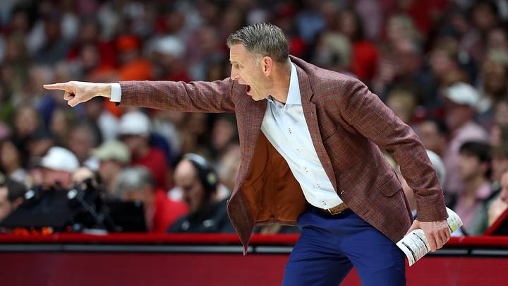 Mar 7, 2026; Tuscaloosa, Alabama, USA; Alabama Crimson Tide head coach Nate Oats reacts from the sideline during the first half against the Auburn Tigers at Coleman Coliseum. Mandatory Credit: David Leong-Imagn Images
