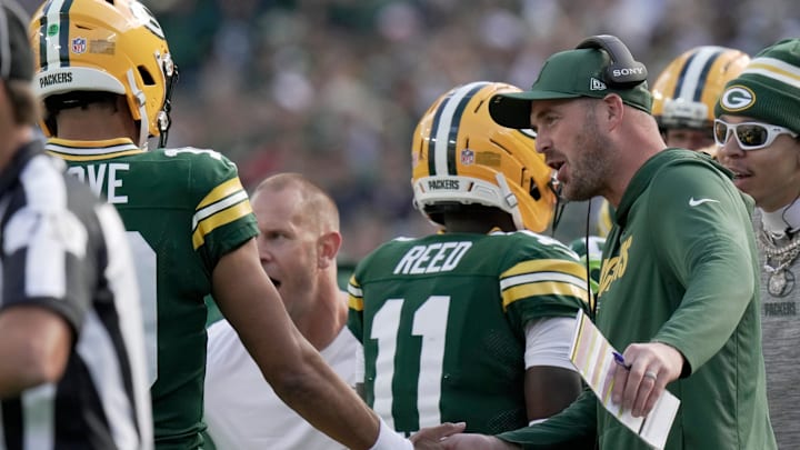 Green Bay Packers quarterback coach Sean Mannion is shown congratulating quarterback Jordan Love (10) during the second quarter of their game Sunday, September 7, 2025 at Lambeau Field in Green Bay, Wisconsin. The Green Bay Packers beat the Detroit Lions 27-13. Green Bay Packers quarterback coach Sean Mannion is shown congratulating quarterback Jordan Love (10) during the second quarter of their game Sunday, September 7, 2025 at Lambeau Field in Green Bay, Wisconsin. The Green Bay Packers beat the Detroit Lions 27-13.