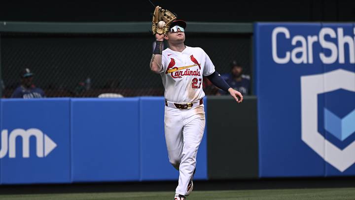 Apr 26, 2026; St. Louis, Missouri, USA; St. Louis Cardinals left fielder Nathan Church (27) catches fly ball hit by the Seattle Mariners in the seventh inning at Busch Stadium. Mandatory Credit: Joe Puetz-Imagn Images Apr 26, 2026; St. Louis, Missouri, USA; St. Louis Cardinals left fielder Nathan Church (27) catches fly ball hit by the Seattle Mariners in the seventh inning at Busch Stadium. Mandatory Credit: Joe Puetz-Imagn Images
