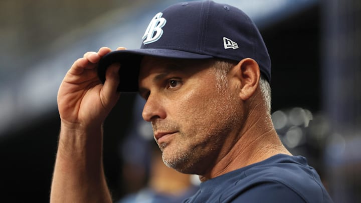 May 25, 2023; St. Petersburg, Florida, USA; Tampa Bay Rays manager Kevin Cash (16) looks on during a game against the Toronto Blue Jays at Tropicana Field. May 25, 2023; St. Petersburg, Florida, USA; Tampa Bay Rays manager Kevin Cash (16) looks on during a game against the Toronto Blue Jays at Tropicana Field.