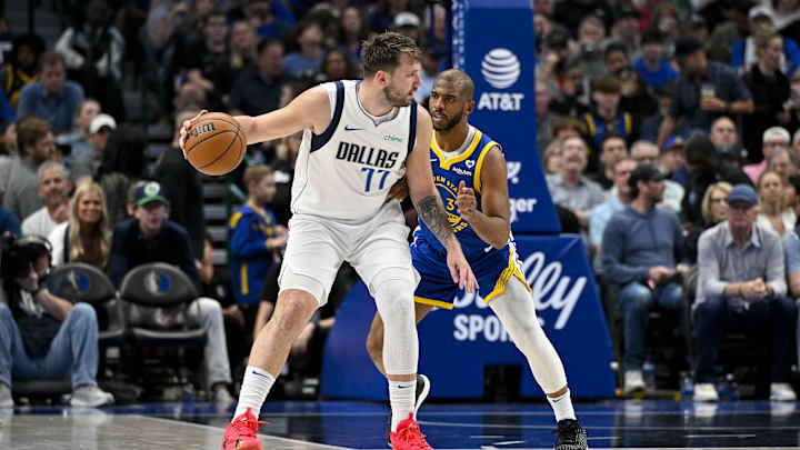 Dallas Mavericks guard Luka Doncic (77) looks to move the ball.