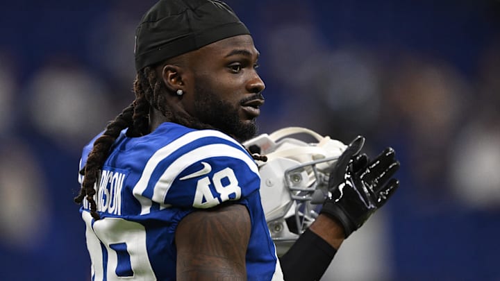 Jan 5, 2025; Indianapolis, Indiana, USA; Indianapolis Colts safety Ronnie Harrison Jr. (48) stands on the field before the game against the Jacksonville Jaguars at Lucas Oil Stadium. Mandatory Credit: Marc Lebryk-Imagn Images Jan 5, 2025; Indianapolis, Indiana, USA; Indianapolis Colts safety Ronnie Harrison Jr. (48) stands on the field before the game against the Jacksonville Jaguars at Lucas Oil Stadium. Mandatory Credit: Marc Lebryk-Imagn Images