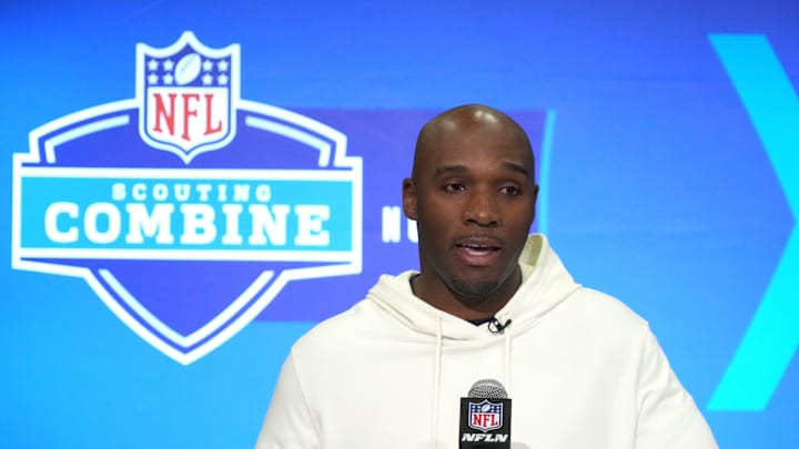 Feb 27, 2024; Indianapolis, IN, USA; Houston Texans coach DeMeco Ryans speaks at a press conference during the NFL Scouting Combine at Indiana Convention Center. Mandatory Credit: Kirby Lee-Imagn Images