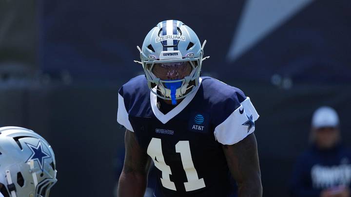 Dallas Cowboys defensive end Donovan Ezeiruaku at training camp at the River Ridge Fields. Dallas Cowboys defensive end Donovan Ezeiruaku at training camp at the River Ridge Fields.