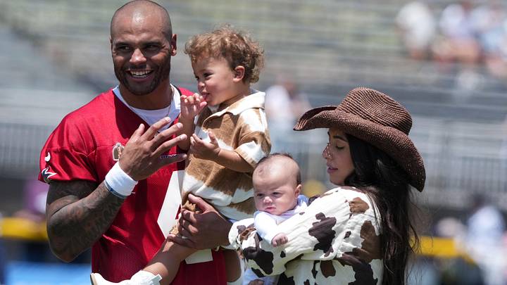 Dallas Cowboys quarterback Dak Prescott visits with fiancée Sarah Jane Ramos and daughters MJ Rose and Aurora 