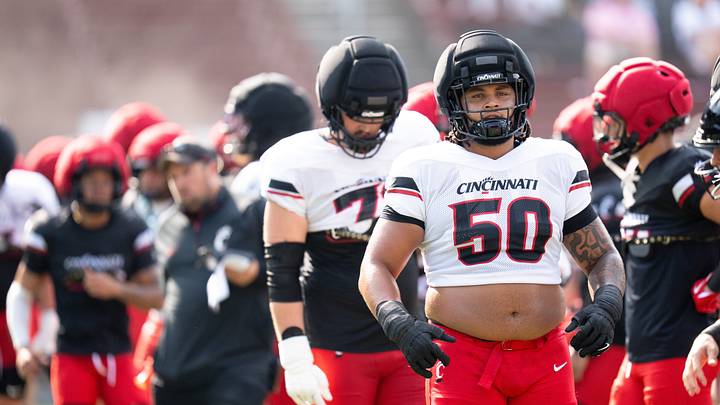Cincinnati Bearcats Evan Tengesdahl stretches during the Cincinnati Bearcats football practice at Nippert Stadium in Cincinnati on Saturday, Aug. 8, 2026. Cincinnati Bearcats Evan Tengesdahl stretches during the Cincinnati Bearcats football practice at Nippert Stadium in Cincinnati on Saturday, Aug. 8, 2026.