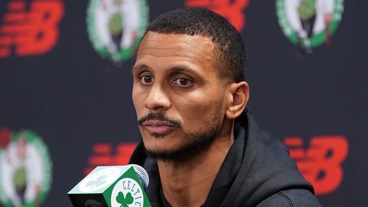 Sep 28, 2026; Boston, MA, USA; Boston Celtics head coach Joe Mazzulla talks to reporters during media day at Auerbach Center. Mandatory Credit: David Butler II-Imagn Images