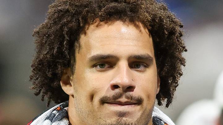 Aug 23, 2024; Atlanta, Georgia, USA; Atlanta Falcons linebacker Bralen Trice (48) on the sideline against the Jacksonville Jaguars in the second half at Mercedes-Benz Stadium. Mandatory Credit: Brett Davis-USA TODAY Sports