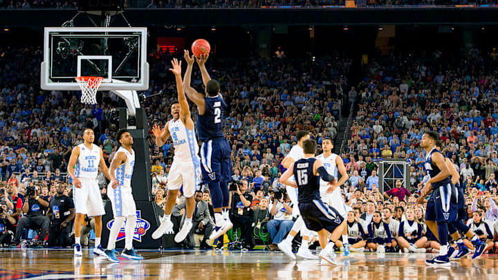 Villanova’s Kris Jenkins hits the game-winning shot of the 2016 NCAA tournament national championship game. Villanova’s Kris Jenkins hits the game-winning shot of the 2016 NCAA tournament national championship game.