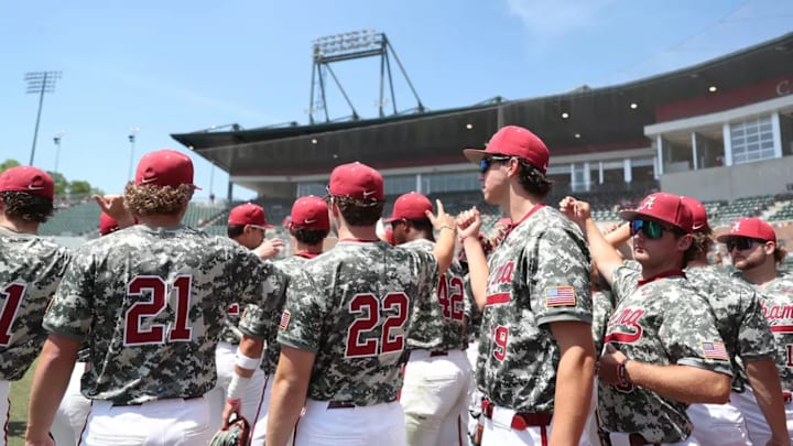 The University of Alabama Baseball Team in action against Arkansas at Sewell-Thomas Stadium in Tuscaloosa, AL on Sunday, Apr 12, 2026.