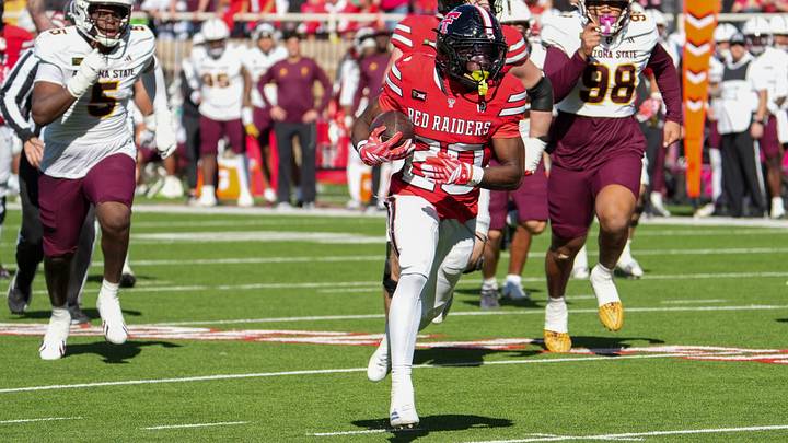 Texas Tech's J'Koby Williams runs with the ball against Arizona State during a Big 12 Conference football game, Saturday, Oct. 17, 2026, at Galaxy Stadium.