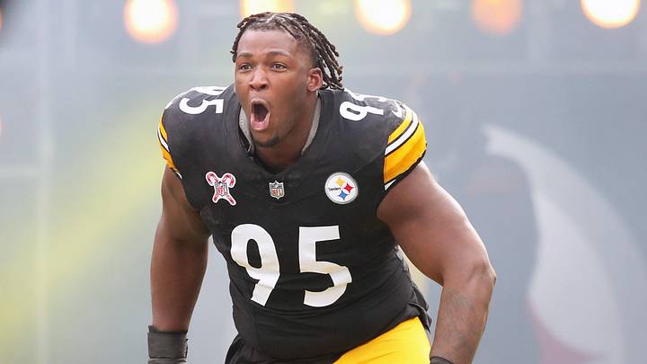 Dec 25, 2024; Pittsburgh, Pennsylvania, USA; Pittsburgh Steelers defensive tackle Keeanu Benton (95) reacts as he takes the field against the Kansas City Chiefs at Acrisure Stadium. Mandatory Credit: Charles LeClaire-Imagn Images Dec 25, 2024; Pittsburgh, Pennsylvania, USA; Pittsburgh Steelers defensive tackle Keeanu Benton (95) reacts as he takes the field against the Kansas City Chiefs at Acrisure Stadium. Mandatory Credit: Charles LeClaire-Imagn Images