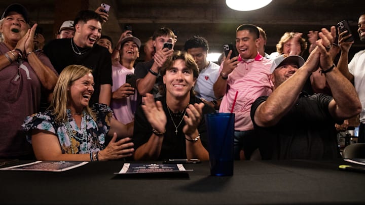 Former Sinton teammates and family cheer for Blake Mitchell after being picked No. 8 in the MLB draft by the Kansas City Royals on Sunday, July 9, 2023, in Sinton, Texas.