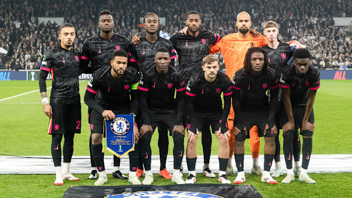 Players of Chelsea FC pose for a team photograph prior to...