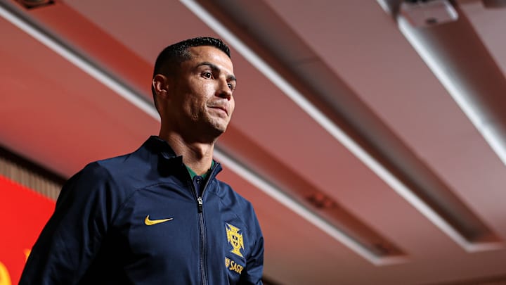 Cristiano Ronaldo of Portugal seen during a press conference...