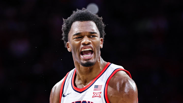 Dec 30, 2024; Tucson, Arizona, USA; Arizona Wildcats forward Tobe Awaka (30) celebrates a layup during the second half of the game against the TCU Horned Frogs at McKale Center. Mandatory Credit: Aryanna Frank-Imagn Images