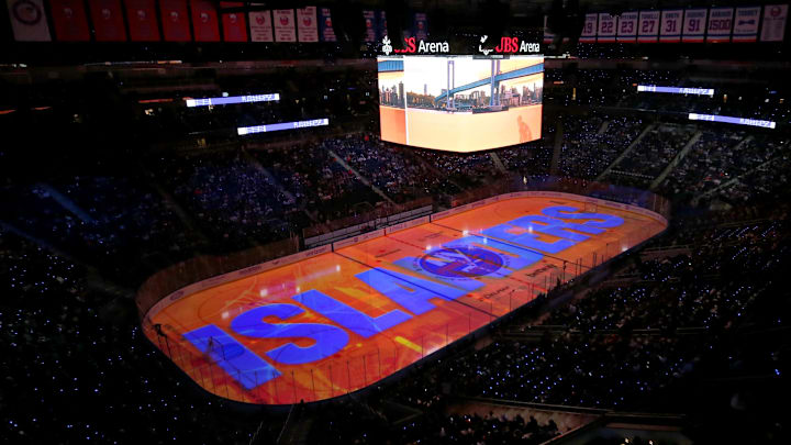 General view of UBS Arena before a game between the New York Islanders and the Pittsburgh Penguins.