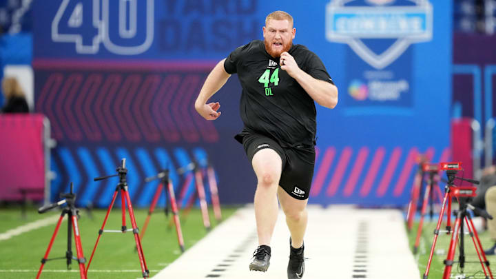 Mar 1, 2026; Indianapolis, IN, USA; Georgia Tech offensive lineman Keylan Rutledge (OL44) during the NFL Scouting Combine at Lucas Oil Stadium. Mandatory Credit: Kirby Lee-Imagn Images