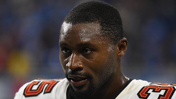 Sep 15, 2024; Detroit, Michigan, USA; Tampa Bay Buccaneers cornerback Jamel Dean (35) looks on after their game against the Detroit Lions at Ford Field. Mandatory Credit: Eamon Horwedel-Imagn Images
